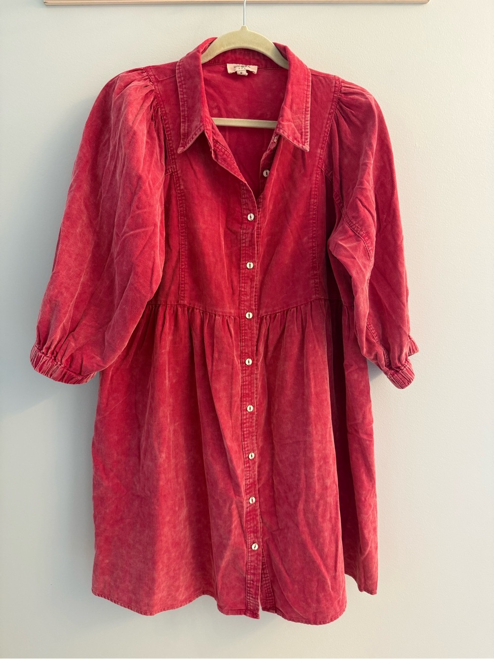 Fuchsia Button-Front Puff Sleeve Women's Dress